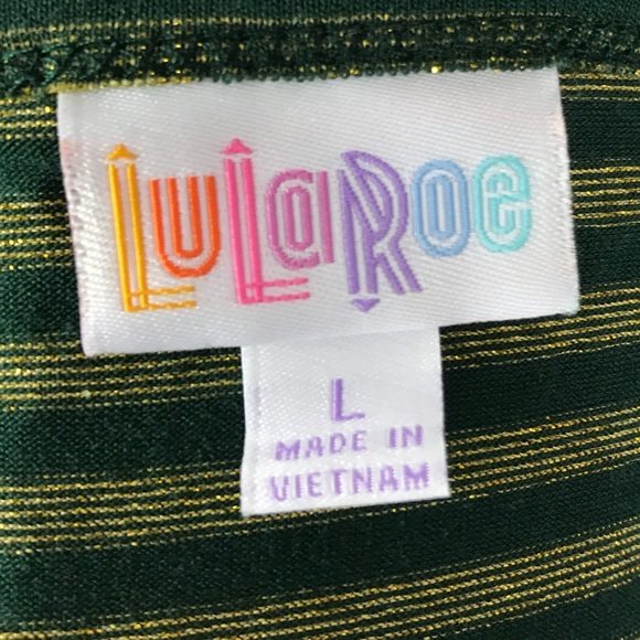 LuLaRoe Green and Gold Stripe Julia Dress - Picture 4 of 8